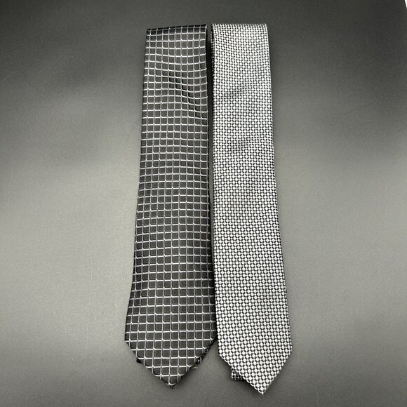 Lot of 6 Men's Neck Ties 55-58" Long 3" Wide Stripe Plaid Gray Purple Pink Black - Picture 2 of 10